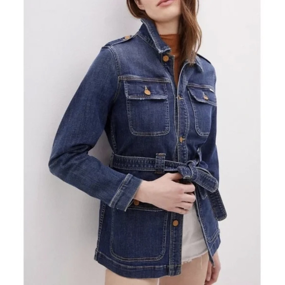 MOTHER Belted Veteran Denim Jacket in Wicked Wildflower wash XS - Picture 3 of 13